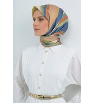Armine Saf İpek Sura Eşarp-2026 İlkbahar-Yaz- 95140D (Yeşil-Mavı)