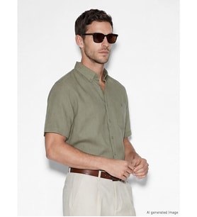 LCWAIKIKI Classic Haki Regular Fit Keten Karışımlı Erkek Gömlek