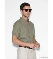 LCWAIKIKI Classic Haki Regular Fit Keten Karışımlı Erkek Gömlek