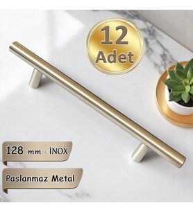 12 Adet Boy Kulp İnox 128 mm Kulp Mobilya Mutfak Dolabı Çekmece Dolap Kapak Kulpu Kulbu Metal Kulpları (Krom)
