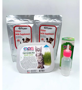 Yavru Kedi Süt Tozu 2 adet + 60ml Biberon + Kedi Çimi