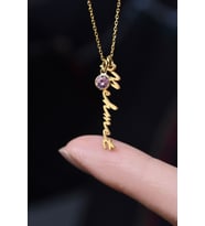 925 Ayar Gümüş Gold Kaplama Doğum Taşlı Isimli Kadın Kolye