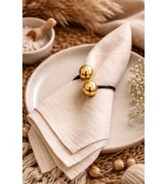 Saturn  Siyah Metal Halkalı Gold Boncuklu Peçete Yüzüğü - Peçete  Halkası -  6 Adet