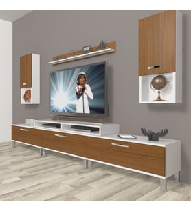 Decoraktiv Ekoflex 270DA Mdf Krom Ayaklı Tv Ünitesi Tv Sehpası - Beyaz Ceviz (Beyaz - Ceviz)
