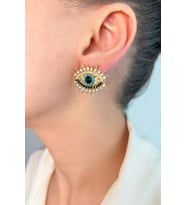 Zirkon Taşlı Göz Model Küpe - Gold