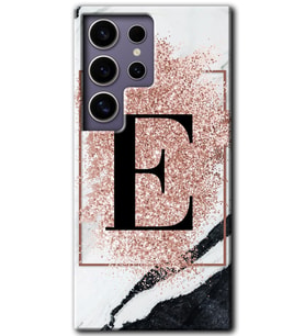 Galaxy S24 Ultra Kılıf HD Desen Baskılı Kılıf - Pembe Mermer Desenli E Harfi
