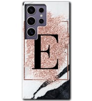 Galaxy S24 Ultra Kılıf HD Desen Baskılı Kılıf - Pembe Mermer Desenli E Harfi