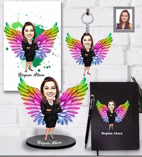 Kişiye Özel Melek Anne Karikatürlü 5 li Hediye Seti  Model-4