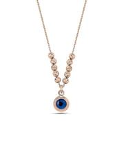 925 Ayar Göz Dorika Toplu Rose Gold Kadın Gümüş Kolye (Mavi-Turkuaz)