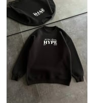 pilelistore- Üç İplik Bisiklet Yaka Baskılı SweatShirt - Siyah