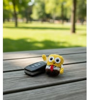 El Yapımı Amigurumi Sarı Sünger Karakter Anahtarlık  Örgü Figürlü Anahtarlık, Çanta & Araba Süsü, Eğlenceli Hediyelik