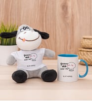 Kişiye Özel Garibanın Yüzü Gülür Mü Esprili Peluş Eşek ve Mavi Kupa