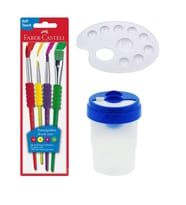 Fırça Seti 4 lü Fırça Temizleme Kabı ve Resim Paleti 1 Adet Faber Castell Fırça Takımı ve Resim Paleti Su Kabı (Karışık)