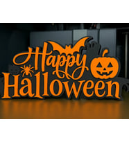 3D Baskı Happy Halloween El Yazısı Masa Süsü Katmanlı Yarasa Balkabağı Örümcek Dekor Turuncu Siyah