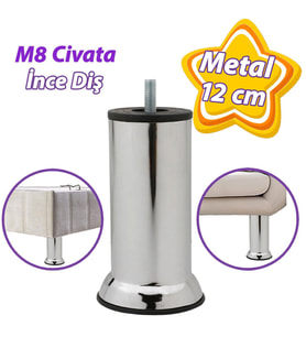 Metal Destek Ayağı 12 Cm Krom Mobilya Kanepe Baza Koltuk Ünite Ayakları Metrik 8 Civatalı İnce Diş