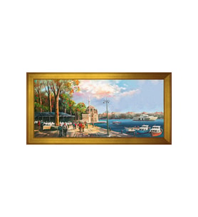 Ortaköy Camii Motifli Kanvas Tablo 80 x 110 cm Gold Çerçeve