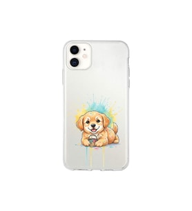 iPhone 11 ile Uyumlu Splash Köpek Tasarımlı Şeffaf Silikon Kılıf