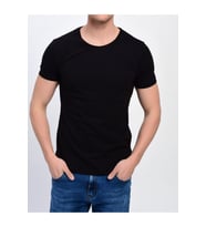 Erkek Siyah Bisiklet Yaka Likralı Basic T-shirt