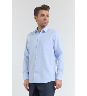 Mavi Kendinden Desenli Sert Yaka Uzun Kol Cepli Comfort Fit Pamuklu Gömlek 1004255206