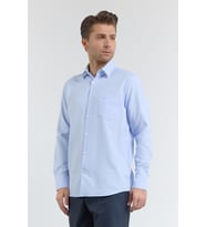 Mavi Kendinden Desenli Sert Yaka Uzun Kol Cepli Comfort Fit Pamuklu Gömlek 1004255206