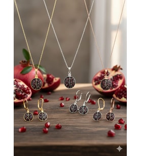 925 Ayar Papatya Silver Bereket Nar Kolye Küpe Set.rose.gold.rodaj
