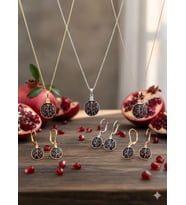 925 Ayar Papatya Silver Bereket Nar Kolye Küpe Set.rose.gold.rodaj