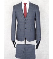 Jan Carlucci Slim Fit Sivri Yaka-Çift Yırtmaç Lacivert Kareli  Drop 6 Yelekli Takım Elbise (Gri)