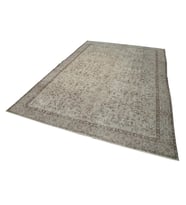 Gri Halı Vintage Stil Çiçek Motifli El Dokuma Salon Halısı Krem Detaylı Yatak Odası