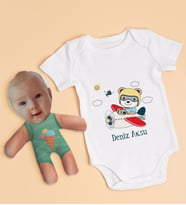 BK Kids Kişiye Özel Fotoğraflı Bebek Yastık ve Bebek Body Zıbın Hediye Seti - Model 52