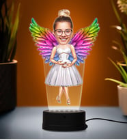Doğum Günü Hediyesi,Sevgiliye Hediye, Kişiye Özel Fotoğraflı Melek Anne Karikatür 3D Led Lamba (Beyaz)