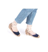 Gerçek Elişi Hasır Jüt Bileğe Bağlı Ipli Günlük Kadın Espadril Handmade (Lacivert)