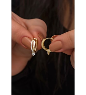 925 Ayar Gümüş Gold Tektaş Örgü Model Küpe