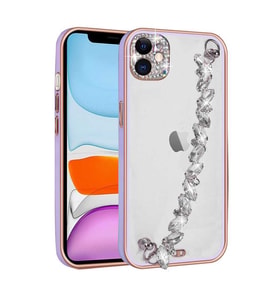Uyumlu Model Apple iPhone 11 Kılıf Diamonds Taşlı El Tutmalı Kapak (Lila)