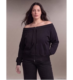 LCW Curve Siyah Büyük Beden Kadın Fermuarlı Sweatshirt