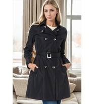 Dewberry Kadın %100 Polyester Trençkot Lacivert Z9642 Günlük Dış Giyim, Katmanlı Kombin, Şehir ve Ofis Stili