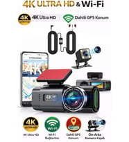 4K Araç Kamerası Çift Lens Ön-Arka - Wi-Fi GPS Park Modu Gece Görüşlü Araç içi Kamera L308 Dash Cam