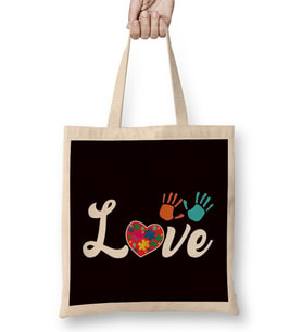 Love Autistic Heart Autism Awareness Support Puzzle Ribbon Bez Çanta Uzun Saplı