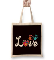 Love Autistic Heart Autism Awareness Support Puzzle Ribbon Bez Çanta Uzun Saplı