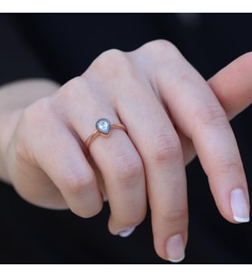 Mini Damla Elmas Montür Rose Gold Gümüş Yüzük