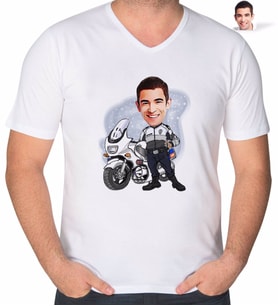 BK Gift Kişiye Özel Erkek Yunus Polis Karikatürlü V Yaka Tişört-1 (Beyaz)