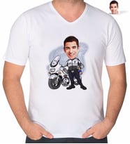 BK Gift Kişiye Özel Erkek Yunus Polis Karikatürlü V Yaka Tişört-1 (Beyaz)