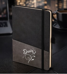 BK Gift Kişiye Özel Siyah Termo Deri Defter -5, Kartvizit Bölmeli, Çizgili Ivory Kağıt