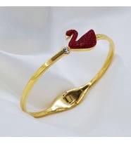 Kırmızı Flamingo Tasarım Zirkon Desenli Gold Renk Kelepçe Çelik Bileklik