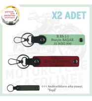 Motorcu Kuryeler, İsim Plaka ve B Rh (-) Kan Grubu Yazılı 2'li Anahtarlık Hediye, Kırmızı-Yeşil-Ysl (Çok Renkli)