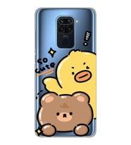 Xiaomi Redmi Note 9 Uyumlu Sevimli Ördek ve Ayıcık Desenli Şeffaf Telefon Kılıfı