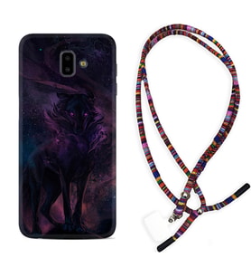 Samsung J6 Plus J7 Prime J7 Pro M20 Kılıf Boyun Asklı Rasta Silikon Black Purple Wolf 1791