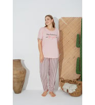 Estiva 24071 Büyük Beden Kadın Kısa Kol Pijama Takımı (Pembe)