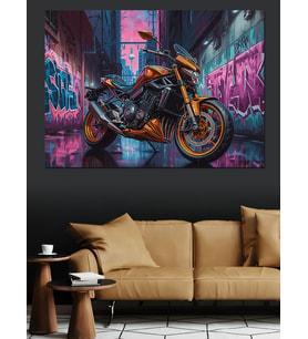 Modern Spor Motosiklet Graffiti Tablosu Dekoratif Kanvas - Mdf Ahşap Tablo