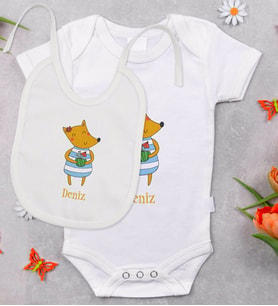 BK Kids Kişiye Özel İsimli Bebek Body Zıbın ve Mama Önlüğü Hediye Seti - Model 21