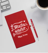 Yılbaşı Hediyesi Kırmızı Defter & Kalem Seti (Beyaz)